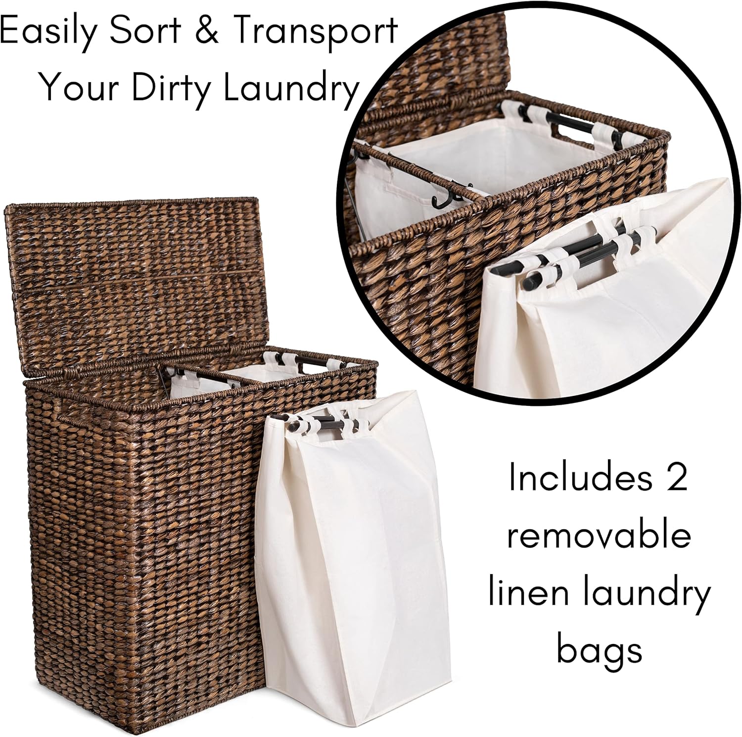 Sofia + Sam Oversized Divided Seagrass Hamper With 2 Canvas Liners, 28 x 14 x 27 Inches - 4602 - Image 11