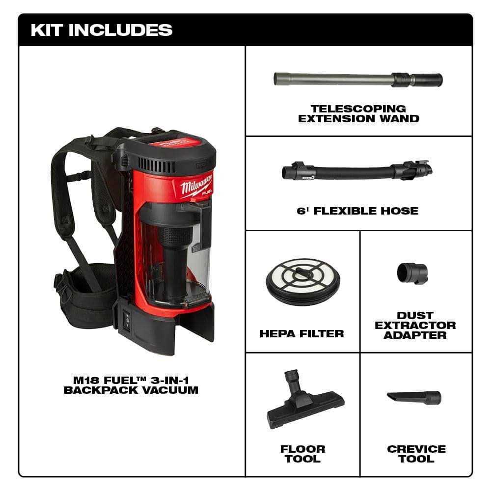 Milwaukee M18 FUEL 3-in-1 Backpack Vacuum - 0885-20 - Image 2