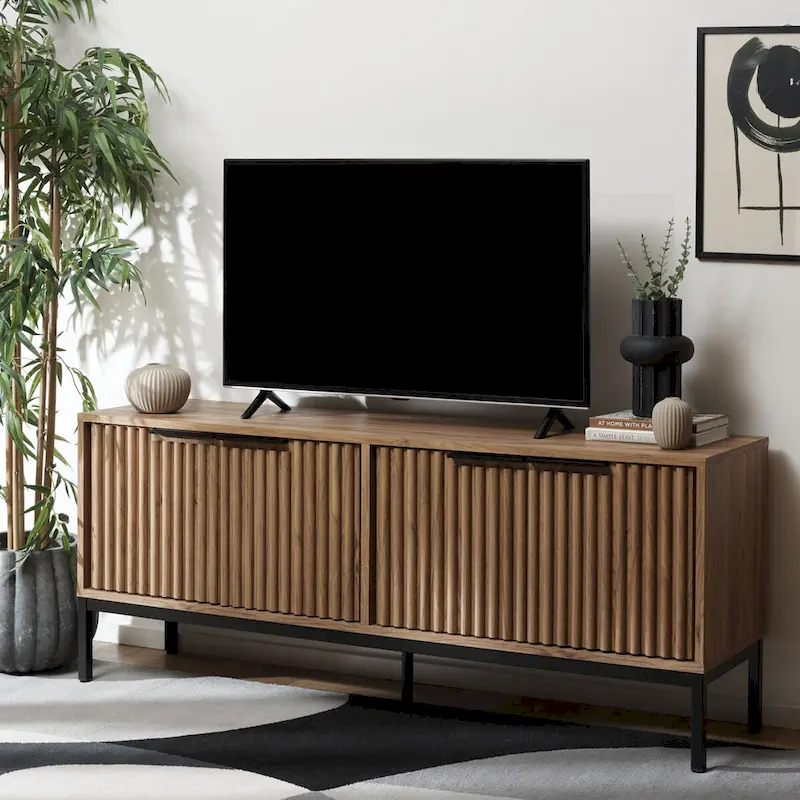 SAFAVIEH Deandra 4-Door Media Stand for Entertainment - Accommodates Up to 65-Inch Flat Screen TV - Dimensions: 60.8" W x 17.7" D x 24.6" H - Image 9