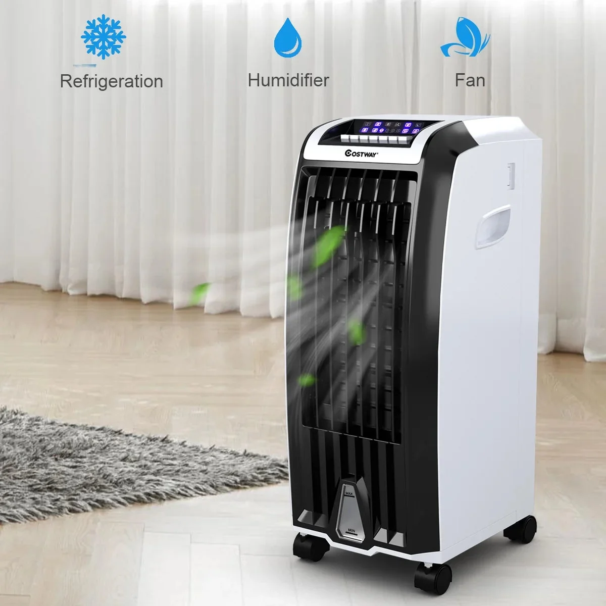 Costway Portable Evaporative Air Cooler Fan With Remote Control - 6.5L, White + Black - Image 6