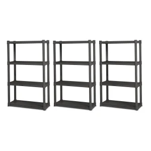 Sterilite Plastic Indoor Outdoor 4-Shelf Shelving Unit, Flat Gray, 3 Pack