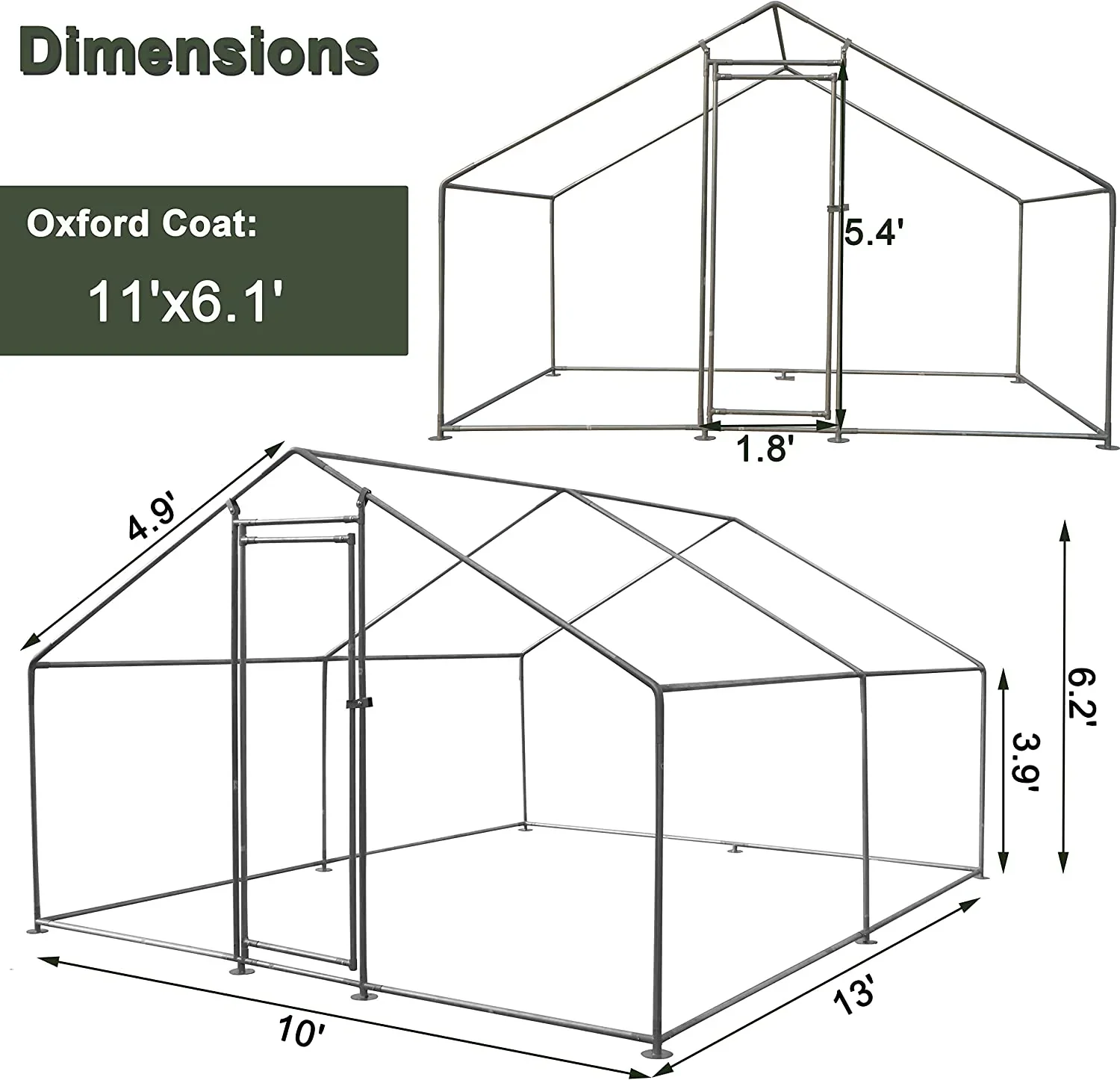 Metal Walk-In Chicken Run Cage With Cover, 10'L X 6.6'W X 6.56'H - Image 11