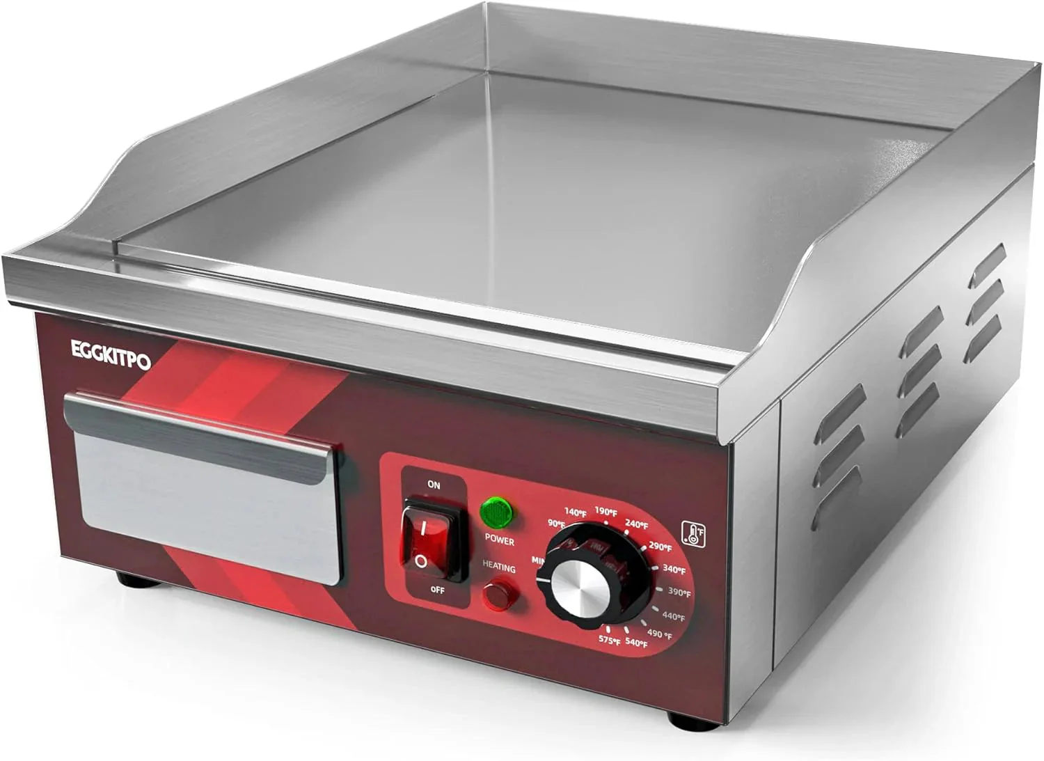 14 Inch Electric Griddle, Non-Stick Flat Top Grill Commercial Electric Countertop Griddles Stainless Steel Adjustable Temperature Control 90F-575F for Home or Restaurant Use - Image 8