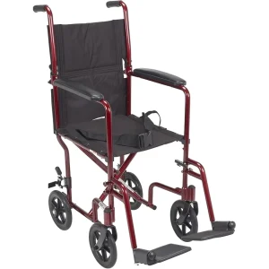 Drive Medical Lightweight Folding Transport Wheelchair - Red