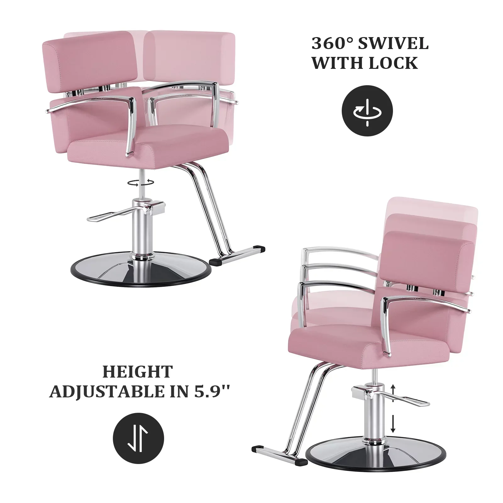 OmySalon Salon Chair With Hydraulic Pump, Pink, 360 Degree Swivel - Image 4