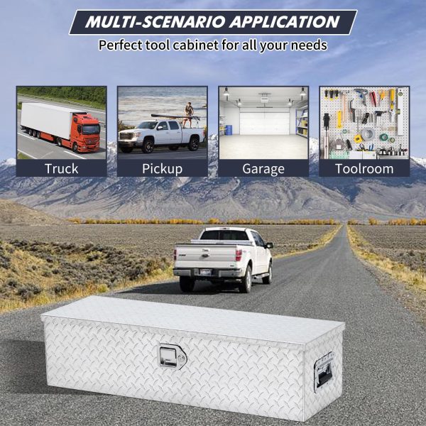 48 Inch Diamond Plate Truck Bed Tool Box with Shelf Silver - Image 4