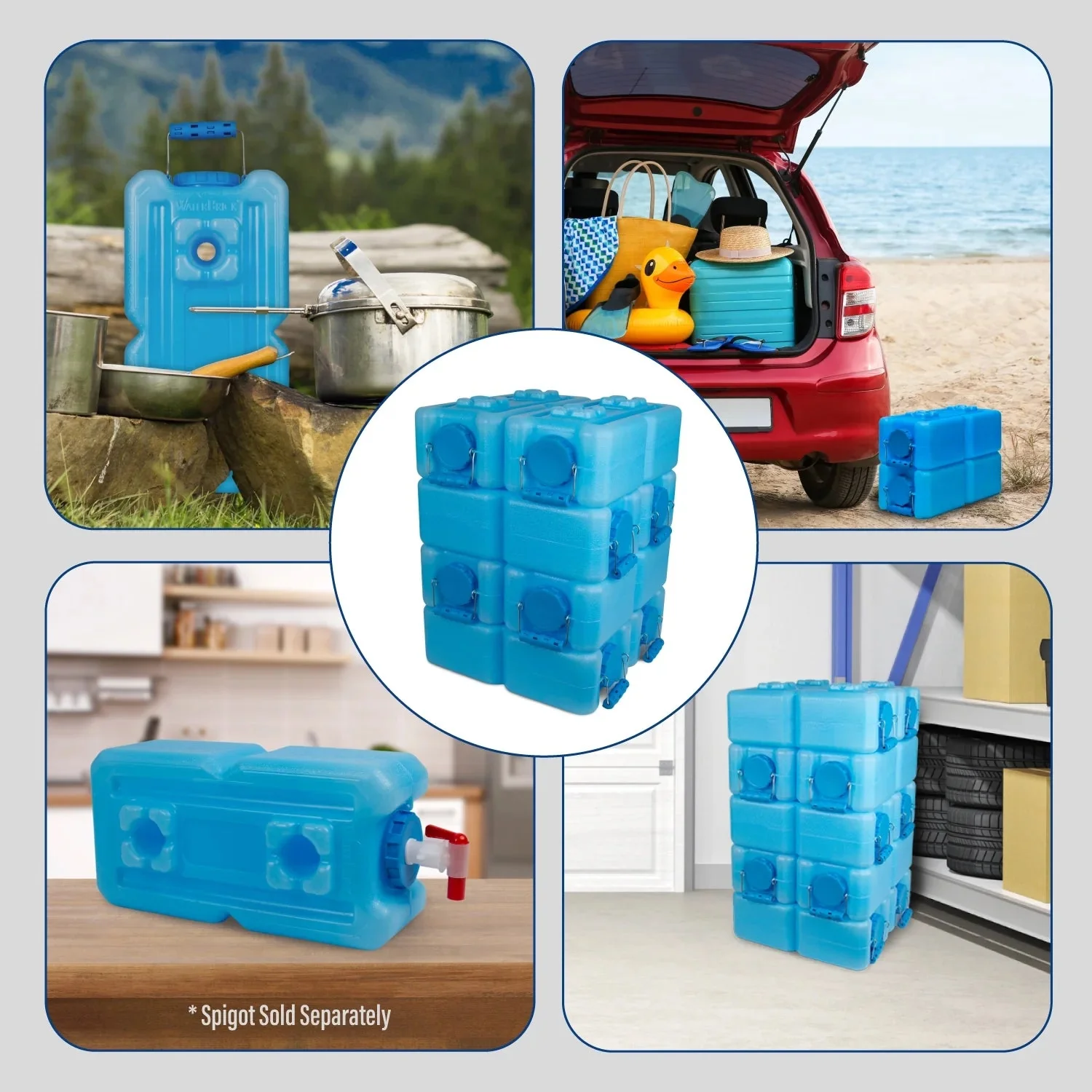WaterBrick Stackable 3.5 Gallon Blue Water And Food Storage Container - 8 Pack - Image 6