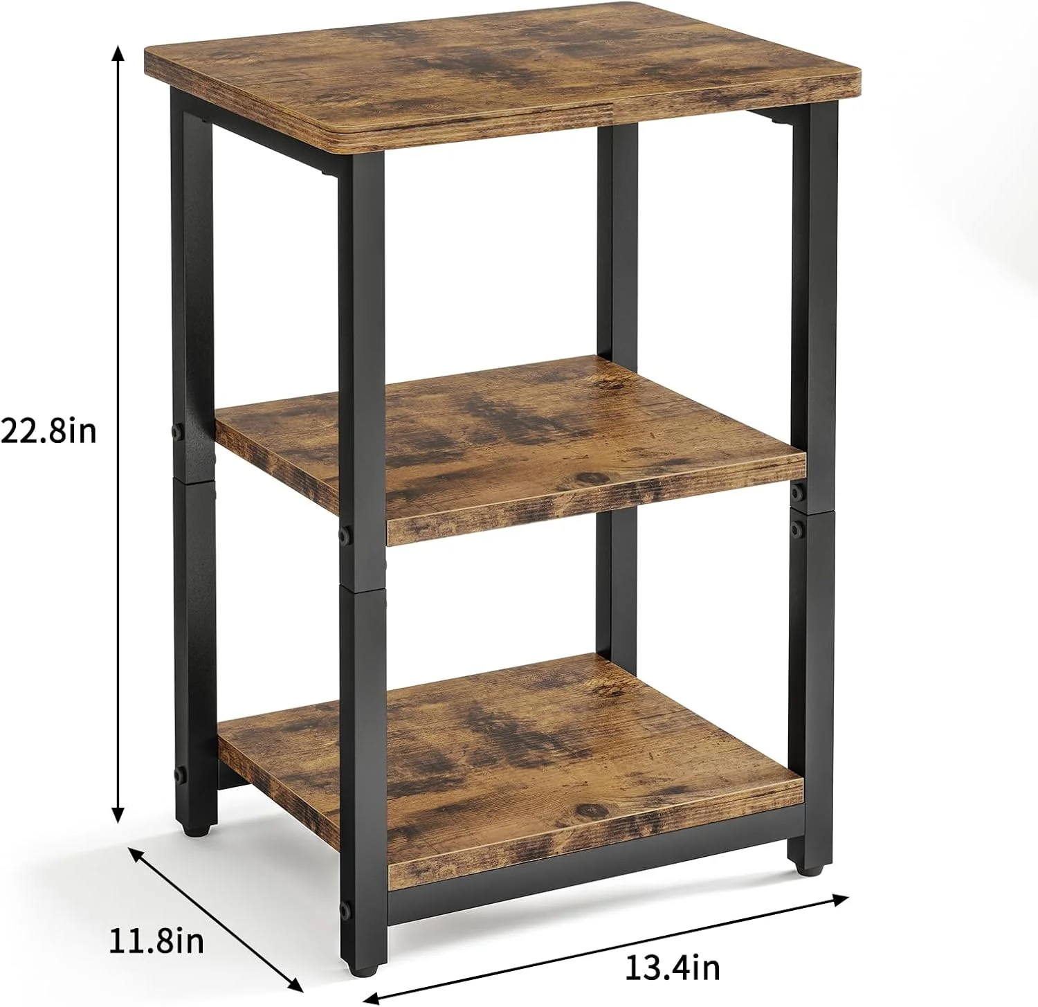Rustic Brown Nightstand with Charging Station, 2 Fabric Drawers & Open Shelves - Image 4