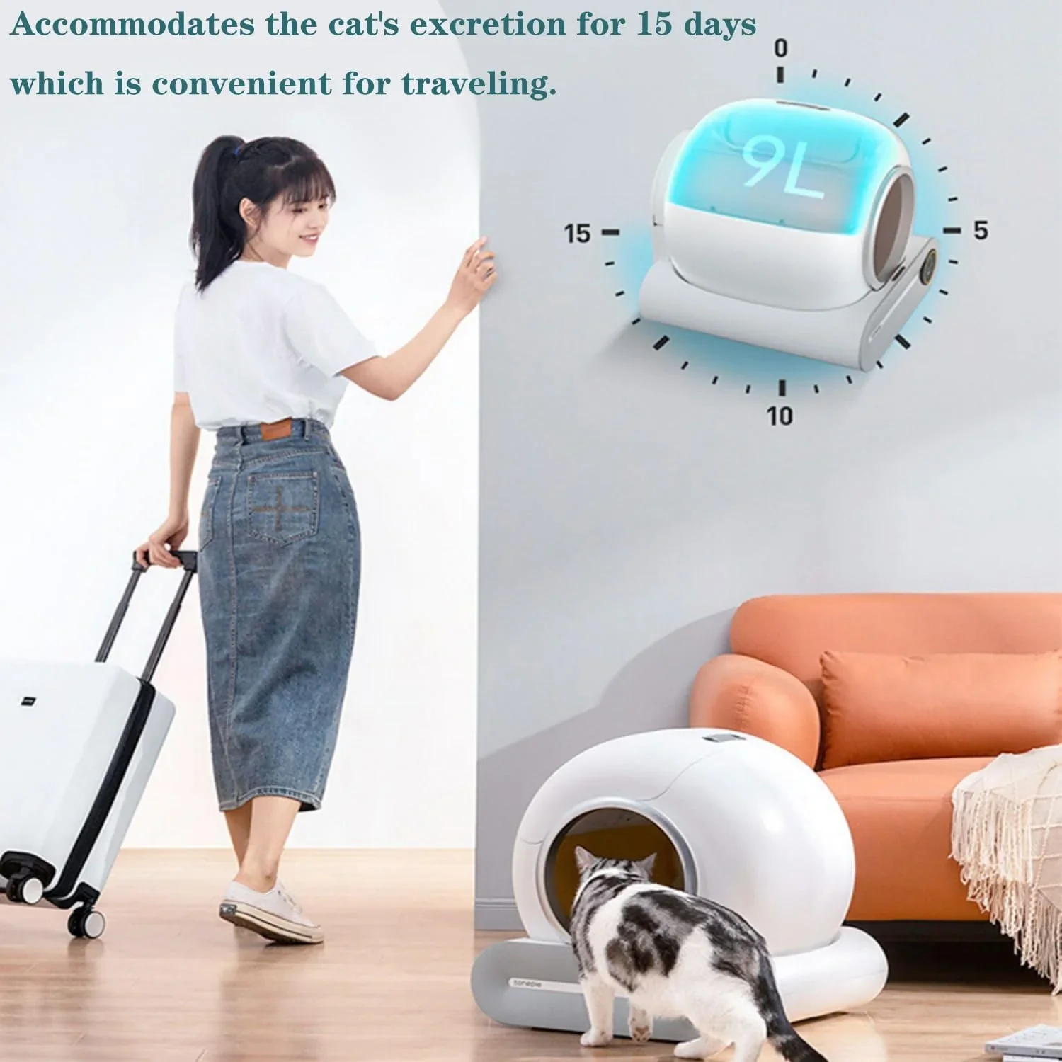 Automatic Cat Litter Box, White, 65L Capacity, 9L Collection Bin - TYSD-1 - Image 14