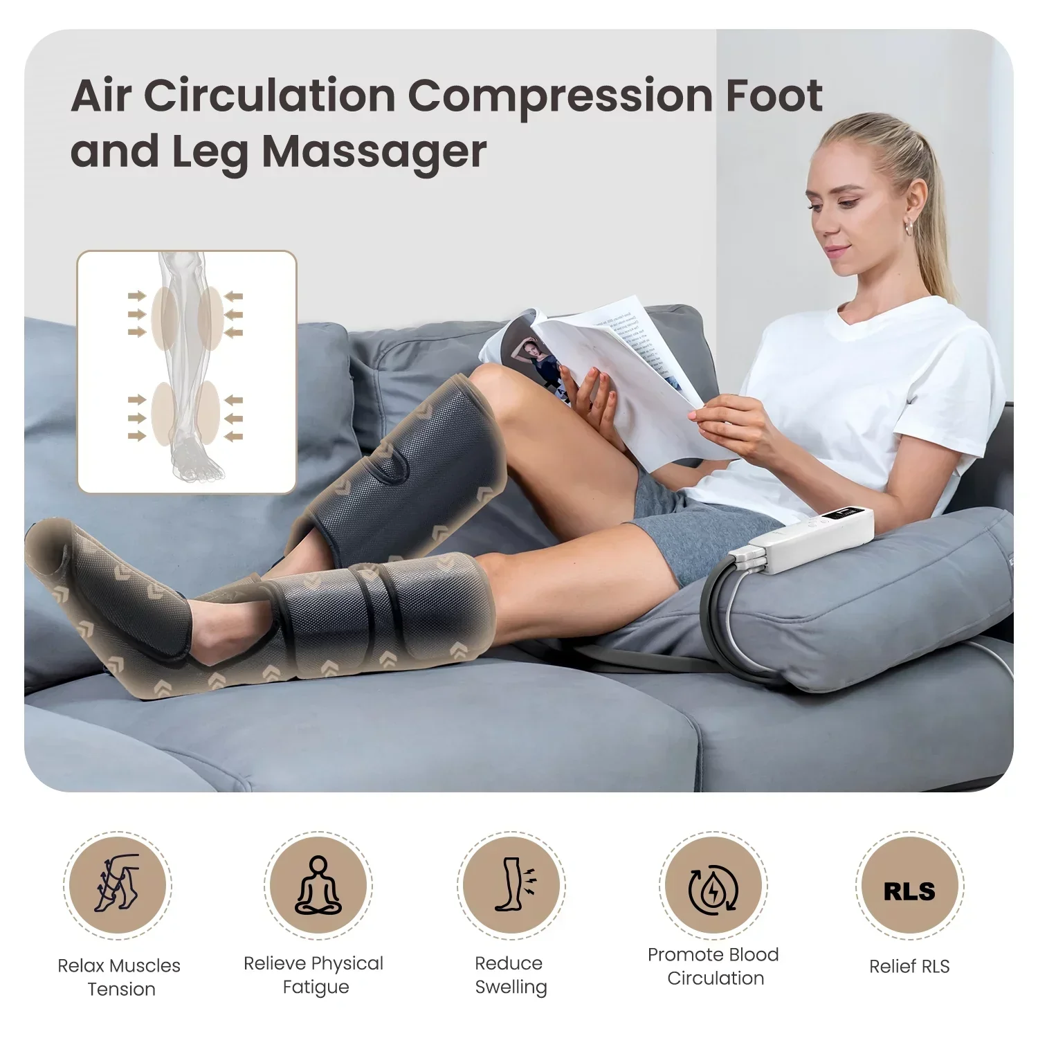 PureHeal Air Compression Foot And Leg Massager, Black - 5 Modes, 5 Intensities - Image 6