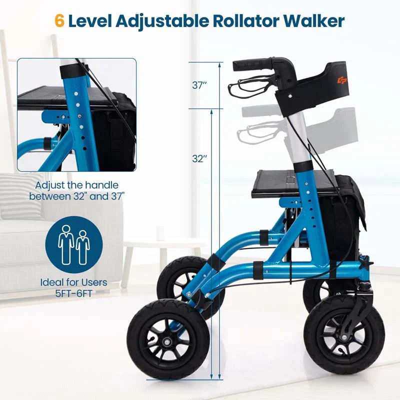 Foldable Rolling Rollator Walker With Seat, 9.5 Inch Pneumatic Wheels - Image 13