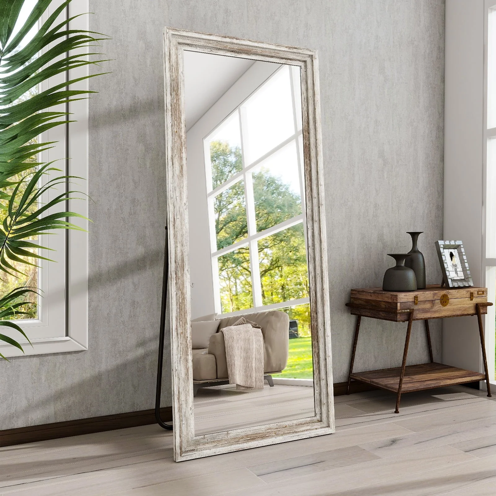 BEAUTYPEAK Full Length Floor Mirror With Stand, 64 x 21 in, Retro White - Image 3