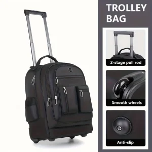 Rolling Backpack With Retractable Handle, Aluminum Frame, Oxford Fabric, Black