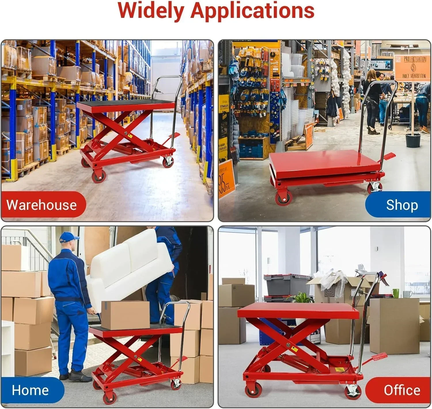500LBS Hydraulic Lift Table Cart, 30" Lifting Height., Double Scissor Lift Table with 4 Wheels and Non-Slip Pad, Hydraulic Scissor Lift Table for Material Handling and Transportation - Image 13