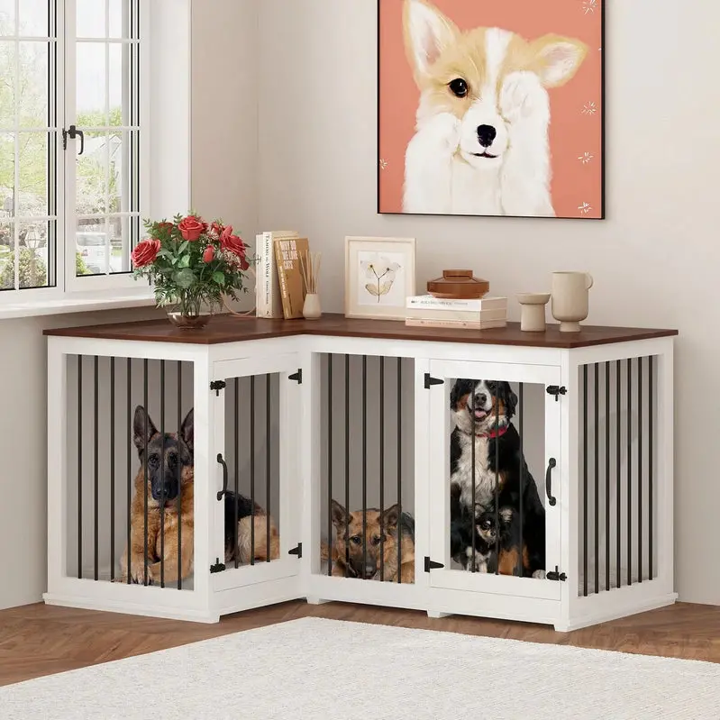 L-Shaped Corner Dog Crate Furniture For 2 Dogs, 58.7 x 41.1 - Image 7
