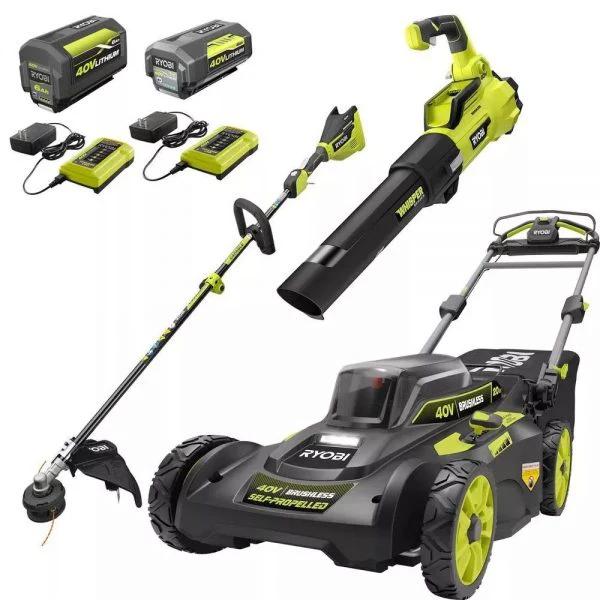 2025 40V Brushless 20 in. Walk Behind Self Propelled Mower String Trimmer Leaf Blower with (2) Batteries and (2) Chargers - Image 7