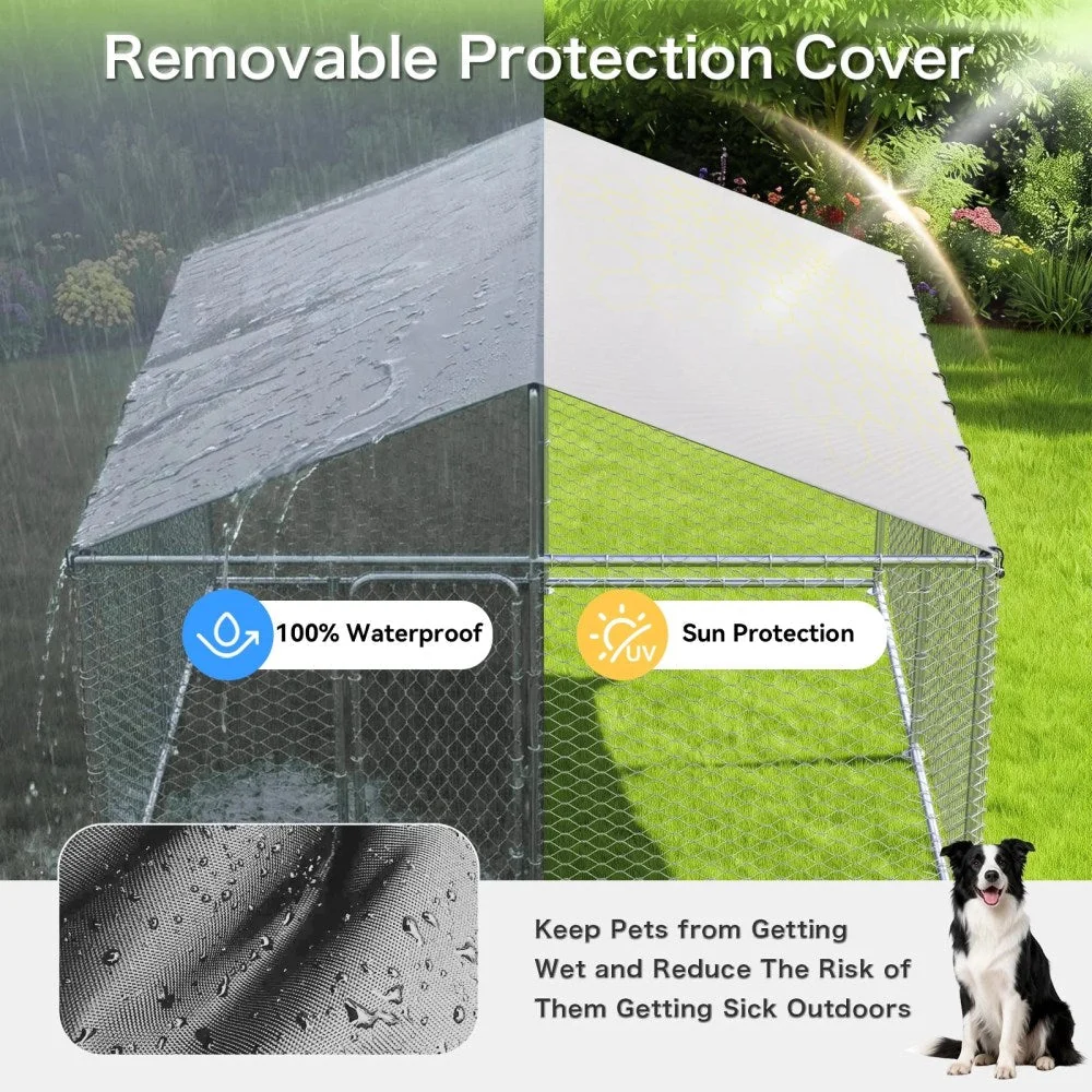 YOKWOK Outdoor Dog Kennel With Roof, 7.5X7.5ft, Silver - Outdoor Dog Crate - Image 3