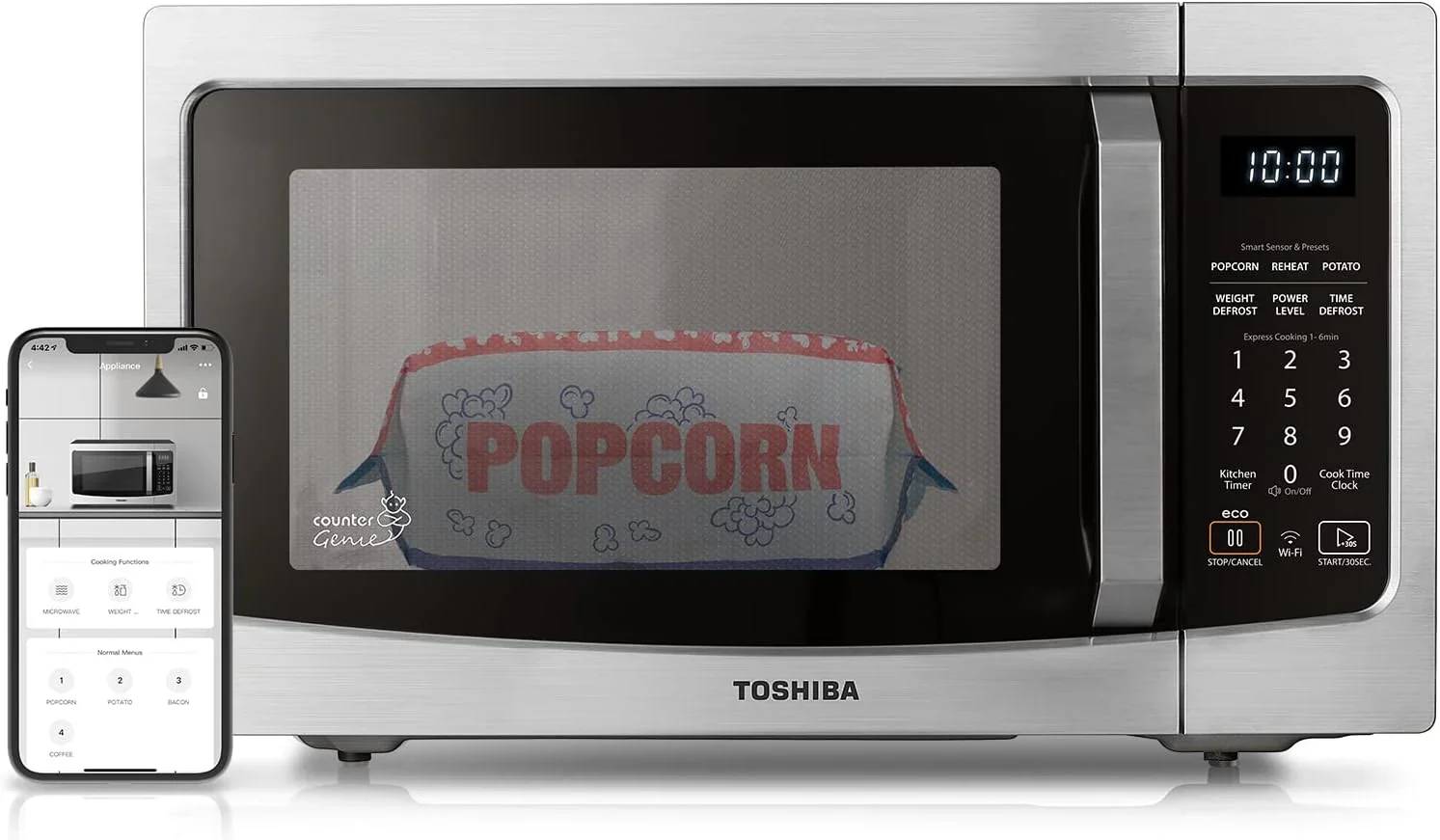 TOSHIBA 4-in-1 Countertop Microwave Oven, 1.5 Cu Ft, 1000W, Silver - ML-EC42P(SS) - Image 2
