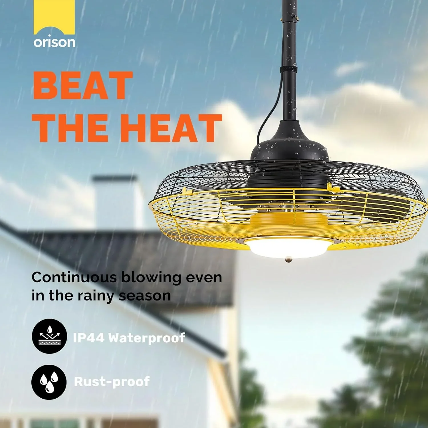 Orison Outdoor Plug-In Ceiling Fan With Light, Yellow, 21in D x 21in W x 10in H - B63992 - Image 3