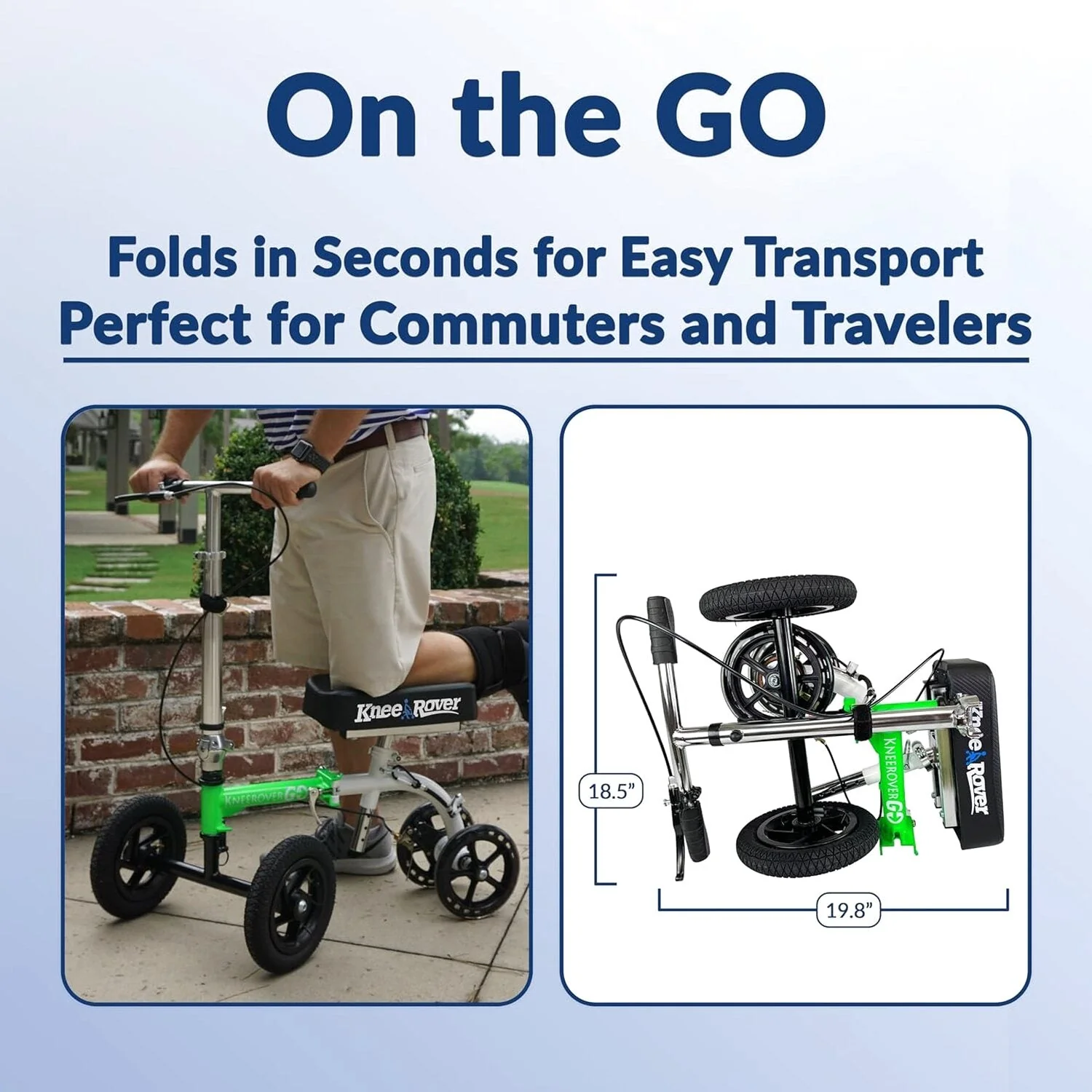 KneeRover Knee Scooter For Adults, 9-Inch Tires, Race Car Green - GO HYBRID - Image 3