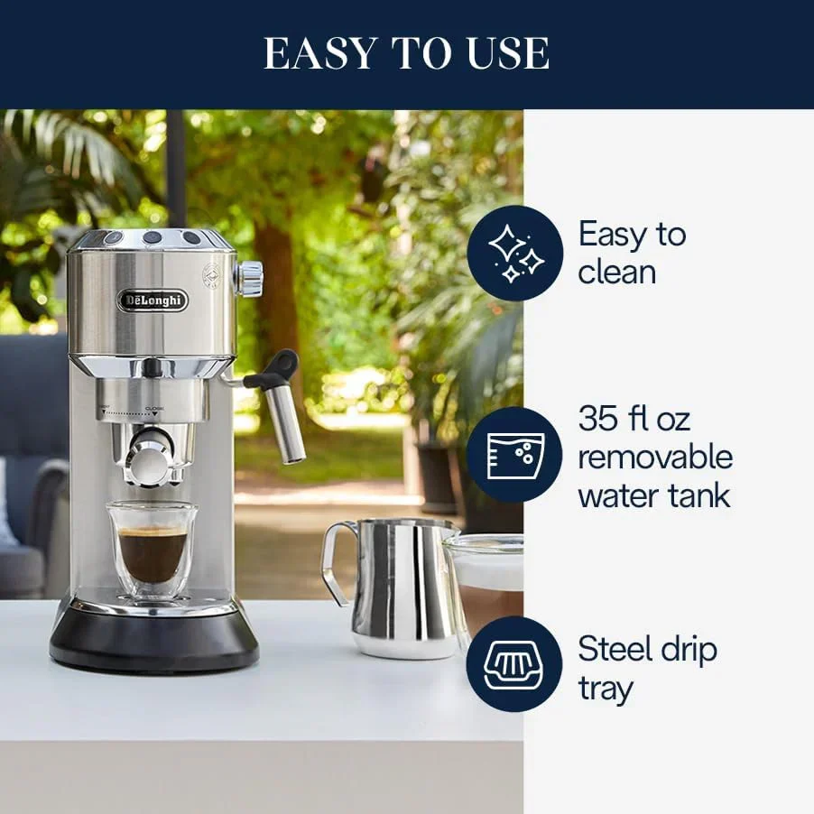 De'Longhi Dedica Espresso Machine With Manual Milk Frother, 1 Liters, Silver - EC680M - Image 5