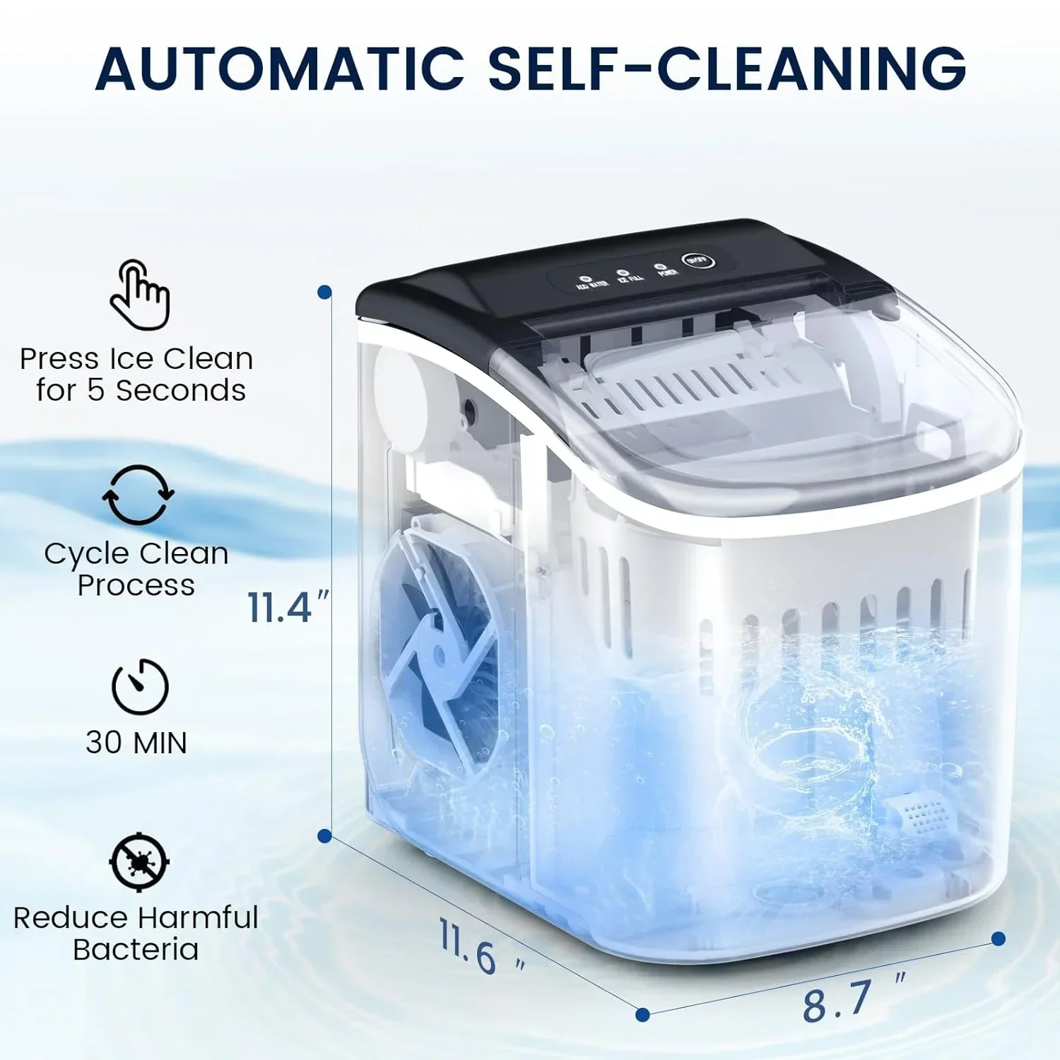 Joy Pebble Countertop Bullet Ice Maker With Handle, 9 Ice Cubes in 6 Mins, 26Lbs/24H - Image 4