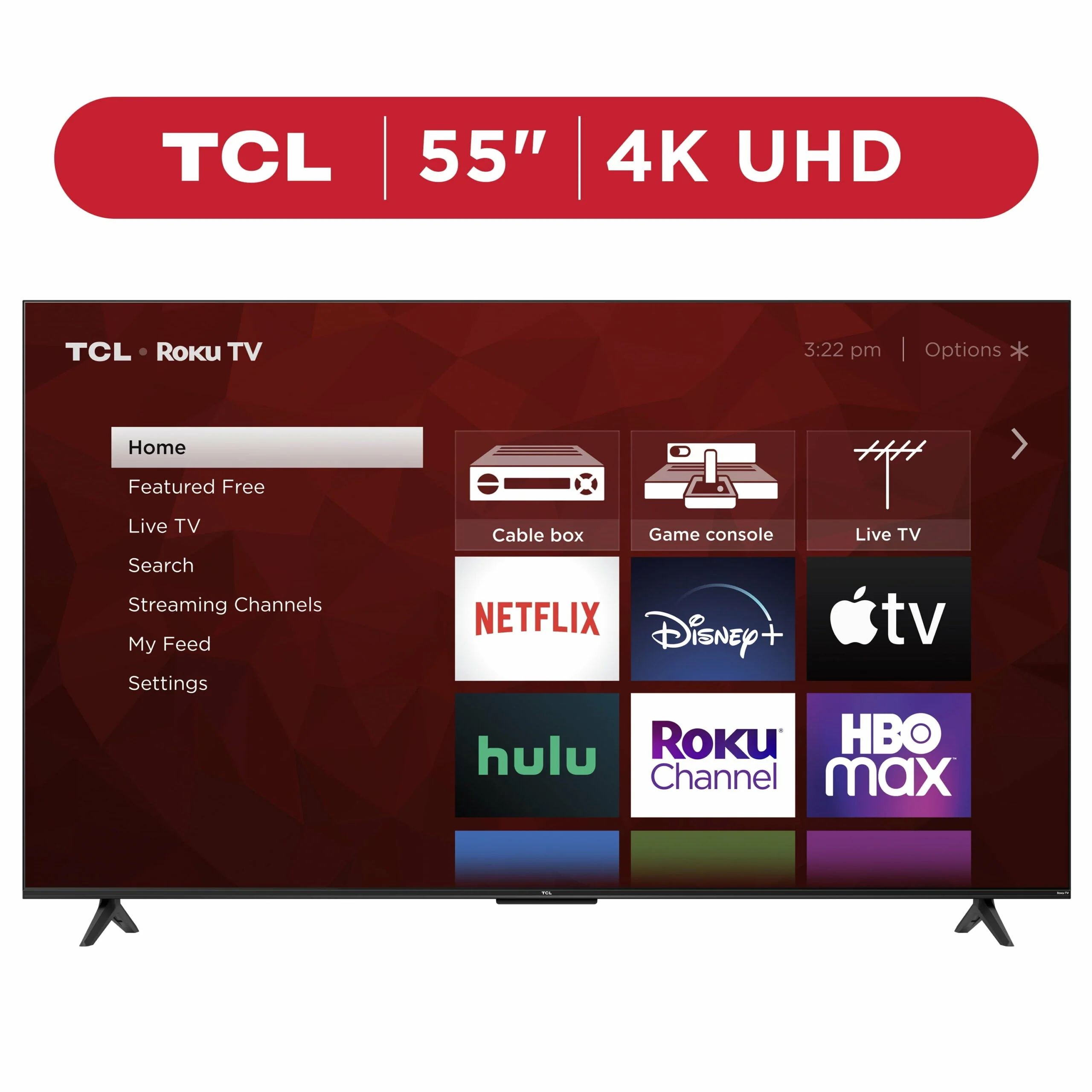 TCL 55′′ 4K UHD HDR Smart TV with Roku, 4-Series, Voice Control, and 4 HDMI Inputs