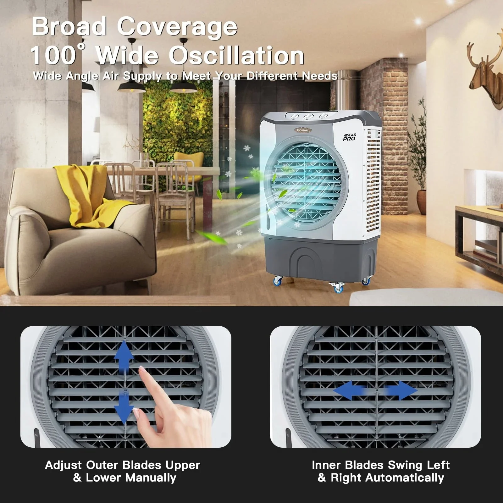 45L 3-in-1 Evaporative Air Cooler, Gray - 26.5 x 16 x 40 inch - Image 8