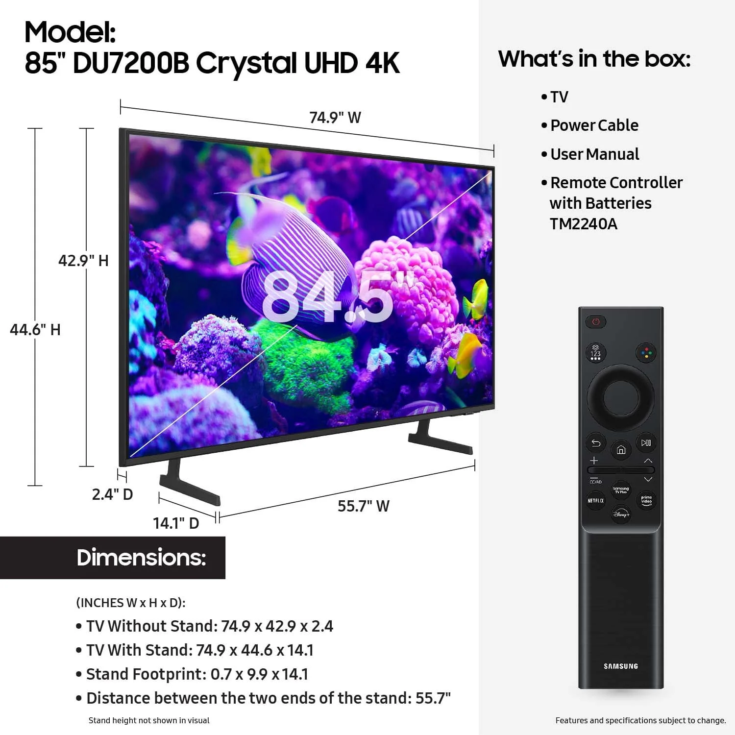 Samsung 85′′ DU7200B Crystal UHD 4K Smart TV with HDR, Motion Xcelerator, and Object Tracking Sound Lite - Image 2