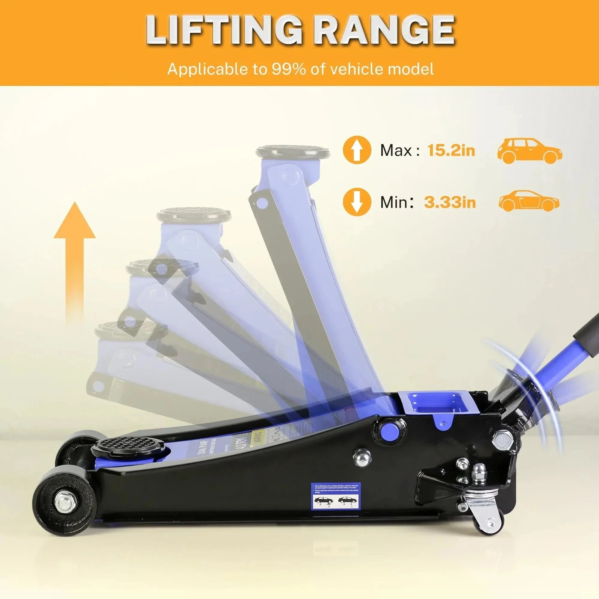 4-Ton Floor Jack, Low Profile Car Jack, Heavy-Duty Trolley Jack Car Lift with Dual Pump Pistons, Lifting Range 4"-21", 8000LBS - Image 5
