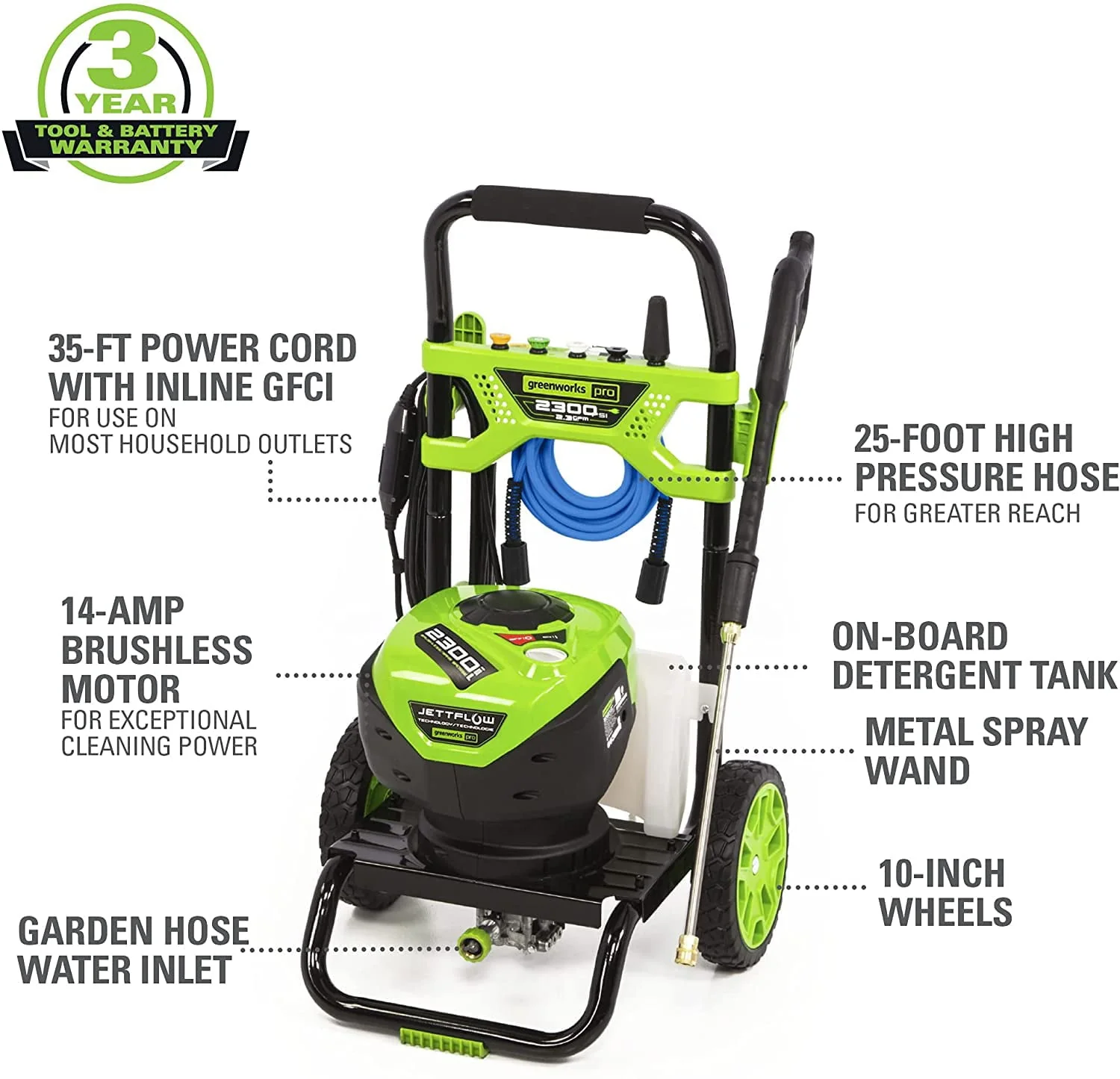 Greenworks 2300-PSI 14 Amp 2.3-GPM Brushless Pressure Washer GPW2300 5118002VT - Image 2