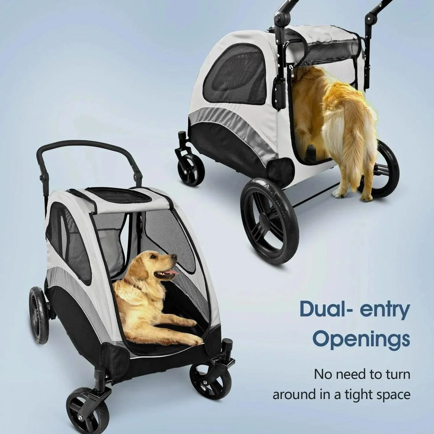 Poloma Foldable Pet Stroller for Large or 2 Dogs Cats, Gray - GS-307Z - Image 2