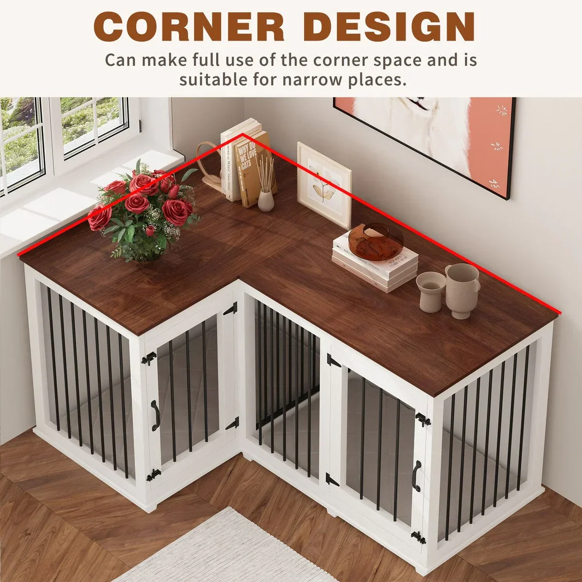 L Shape Corner Dog Crate Furniture For 2 Dogs, 58.7X41.1 - Image 13