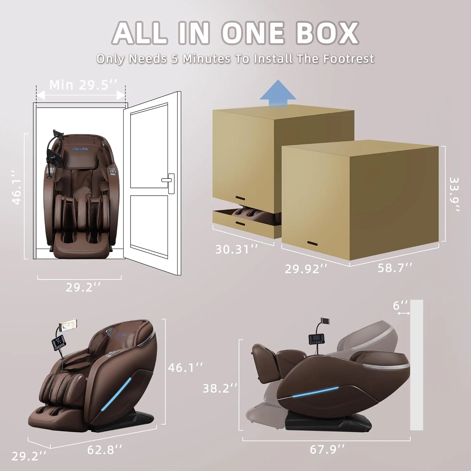 MYTHIA Full Body Zero Gravity Massage Chair With SL Track, Lumbar Heat, Foot Rollers And Bluetooth - A303C, Brown - Image 2