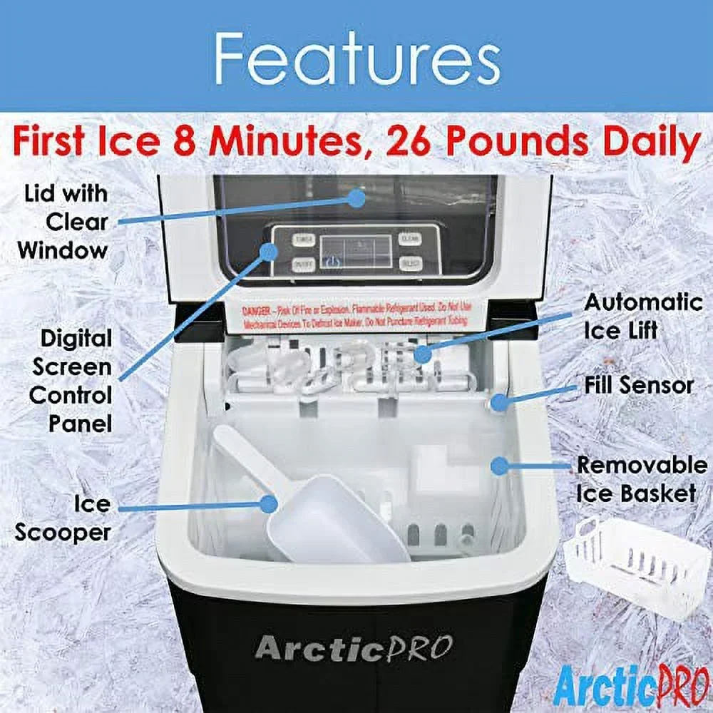 Arctic-Pro Portable Digital Ice Maker Machine, 26 Pounds Daily, Black, 11.5x8.7x12.5 Inches - Image 2