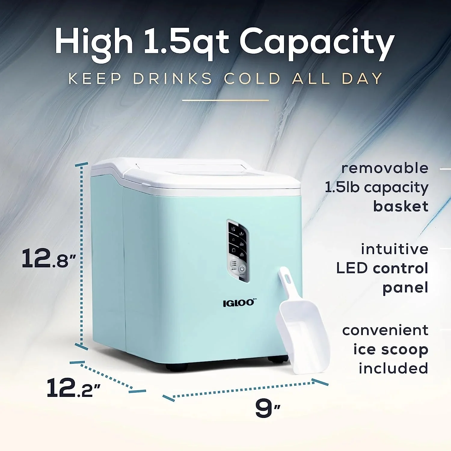 Igloo Self-Cleaning Countertop Ice Maker, 1.5 qt, 26 lbs/24 Hours, Aqua - Image 6