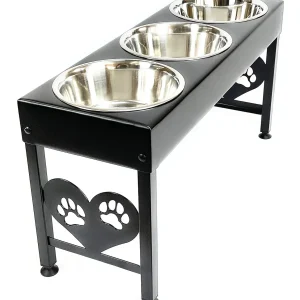 Elevated Triple Dog Feeding Station With 3-Quart Stainless Steel Bowls, 16 Inch Tall