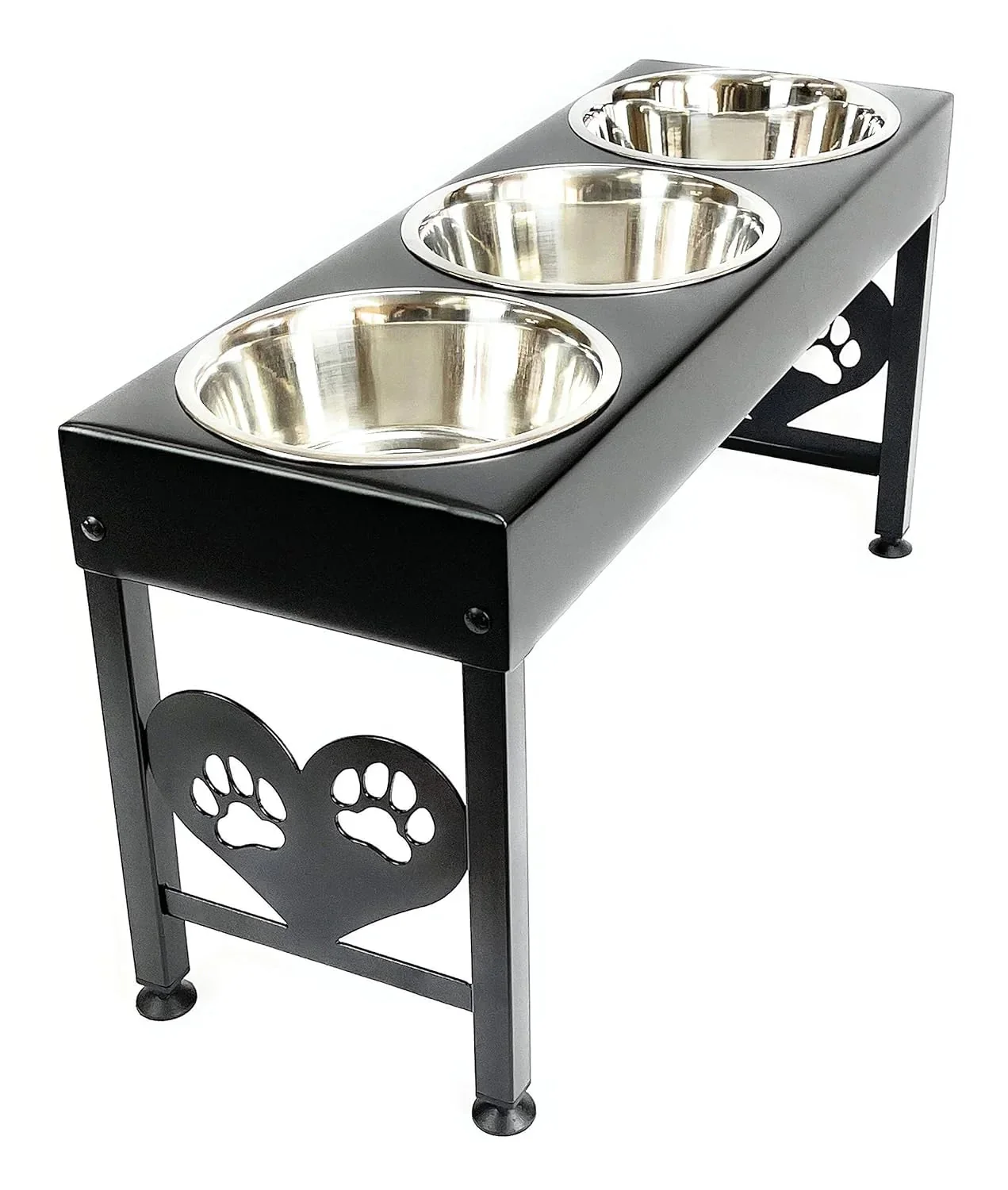 Elevated Triple Dog Feeding Station With 3-Quart Stainless Steel Bowls, 16 Inch Tall
