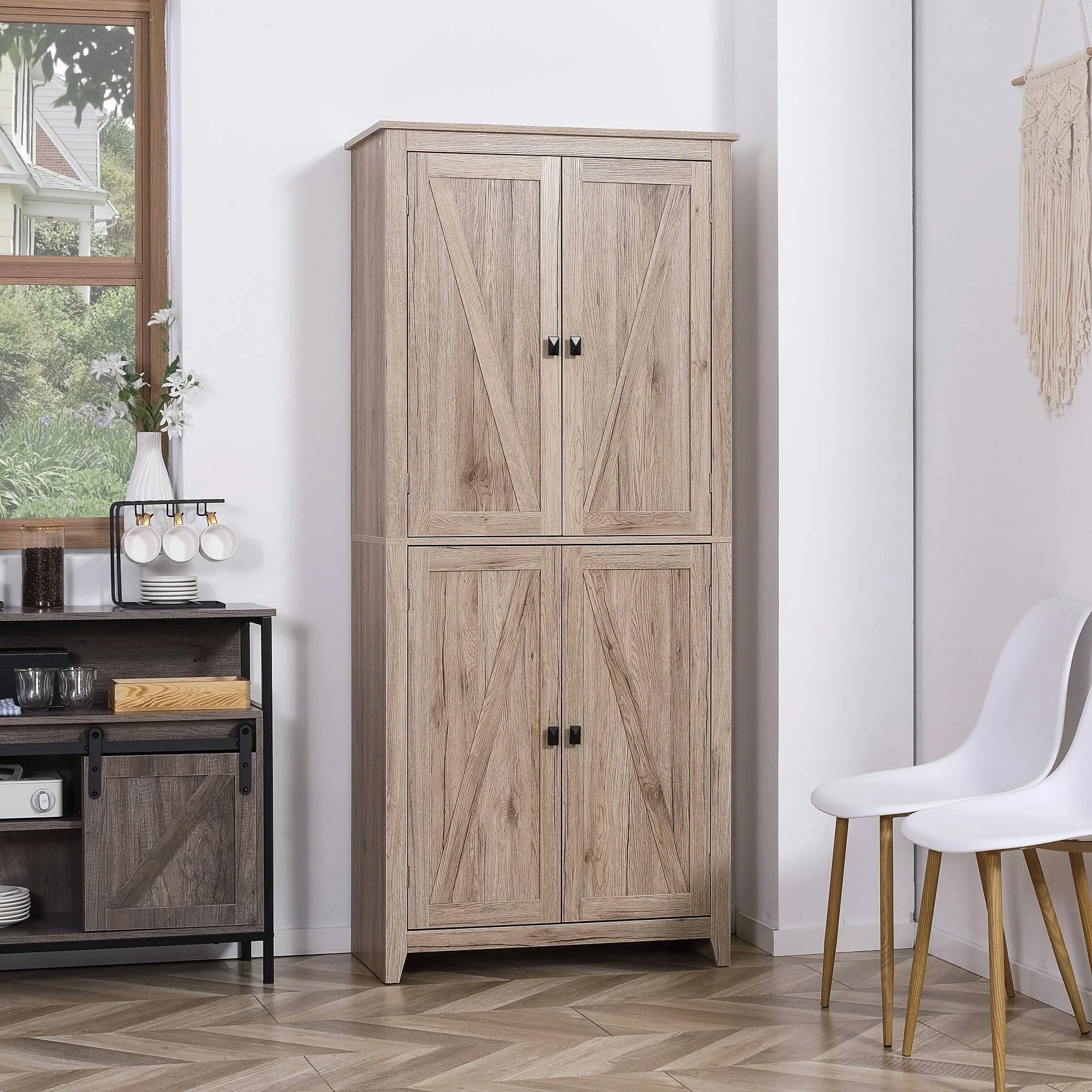 HOMCOM Freestanding 4-Door Kitchen Pantry Storage Cabinet, 72in, 4-Tier - Adjustable Shelves - Image 3