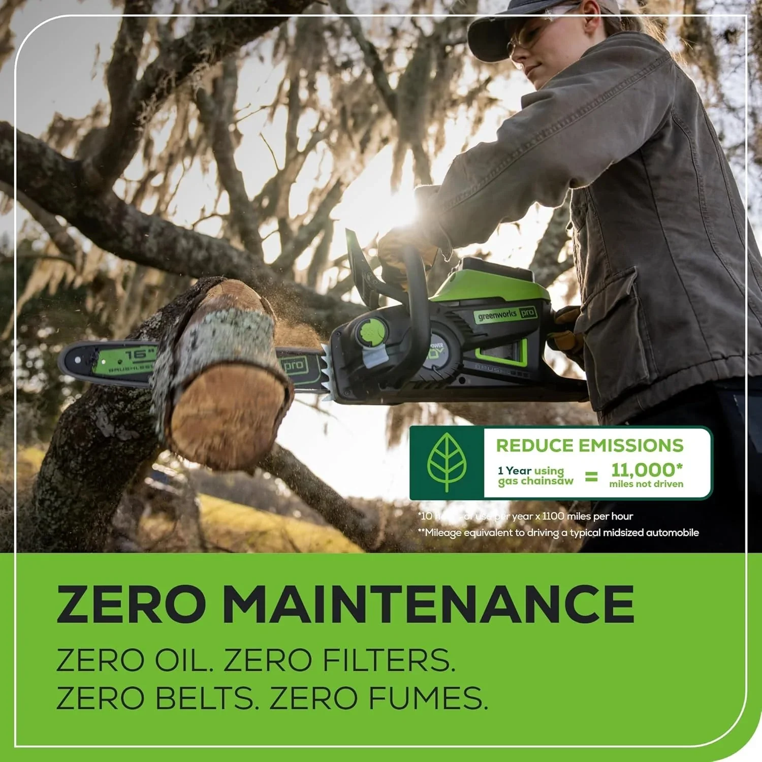 Greenworks 40V 16" Brushless Cordless Chainsaw, 4.0Ah Battery and Charger Included - Image 9