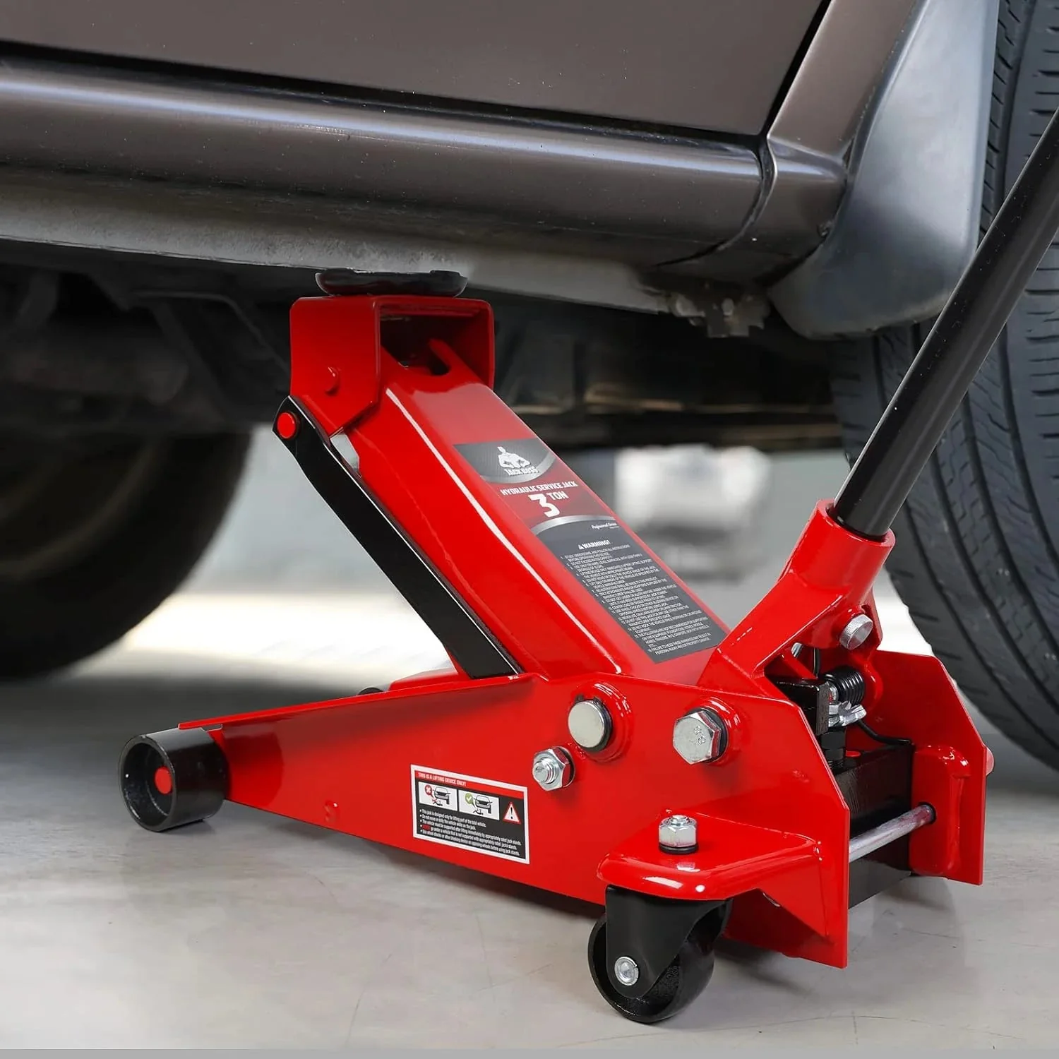 3 Ton Low Profile, Aluminum and Steel Racing Floor Jack with Dual Pistons Quick Lift Pump for Sport Utility Vehicle, Lifting Range 3-15/16" min to 18-5/16" max, Red - Image 15