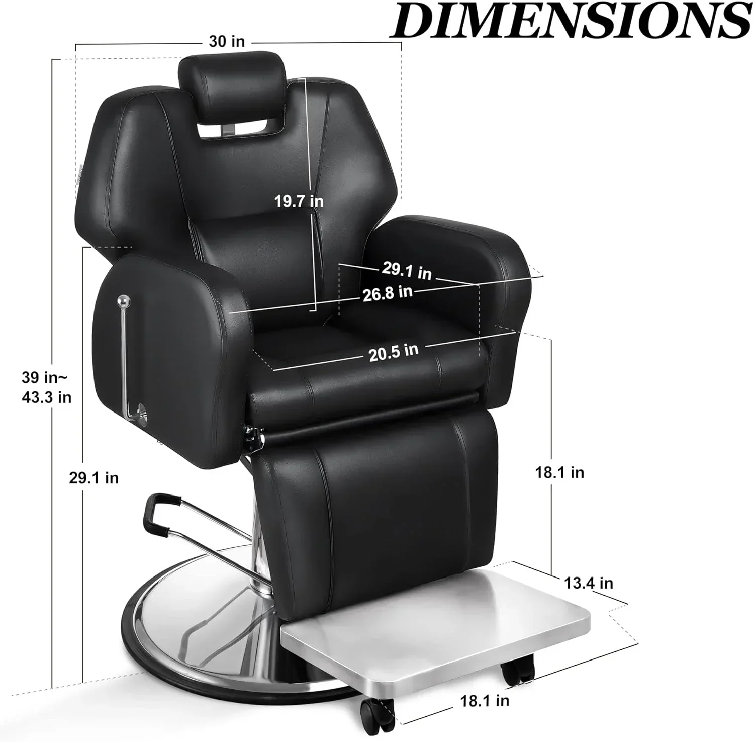 Baasha Reclining Barber Chair, 165 Degree, Heavy-Duty Steel Frame, Black - Image 6
