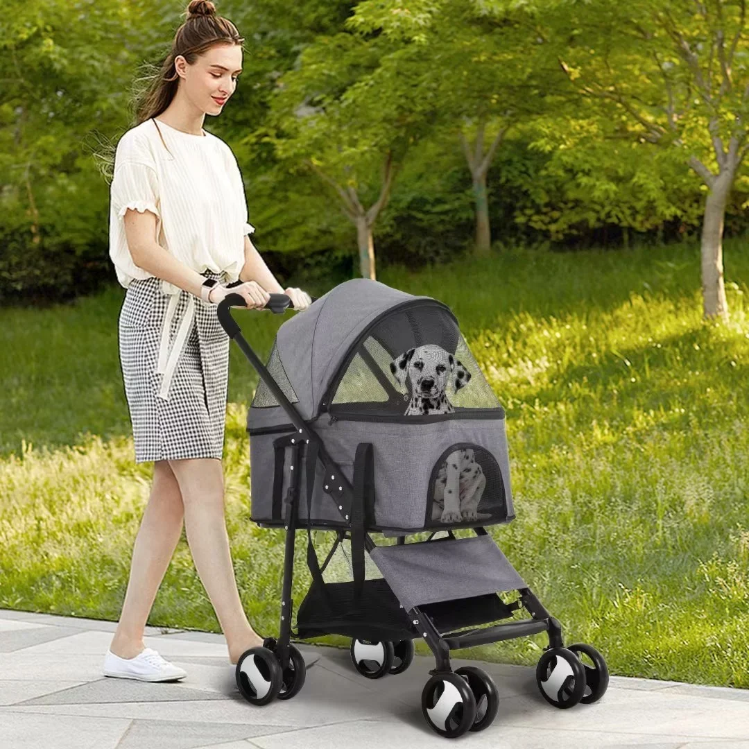 Dkeli 3-in-1 Folding Pet Stroller With Detachable Carrier And Car Seat, 44 Lbs - Image 8