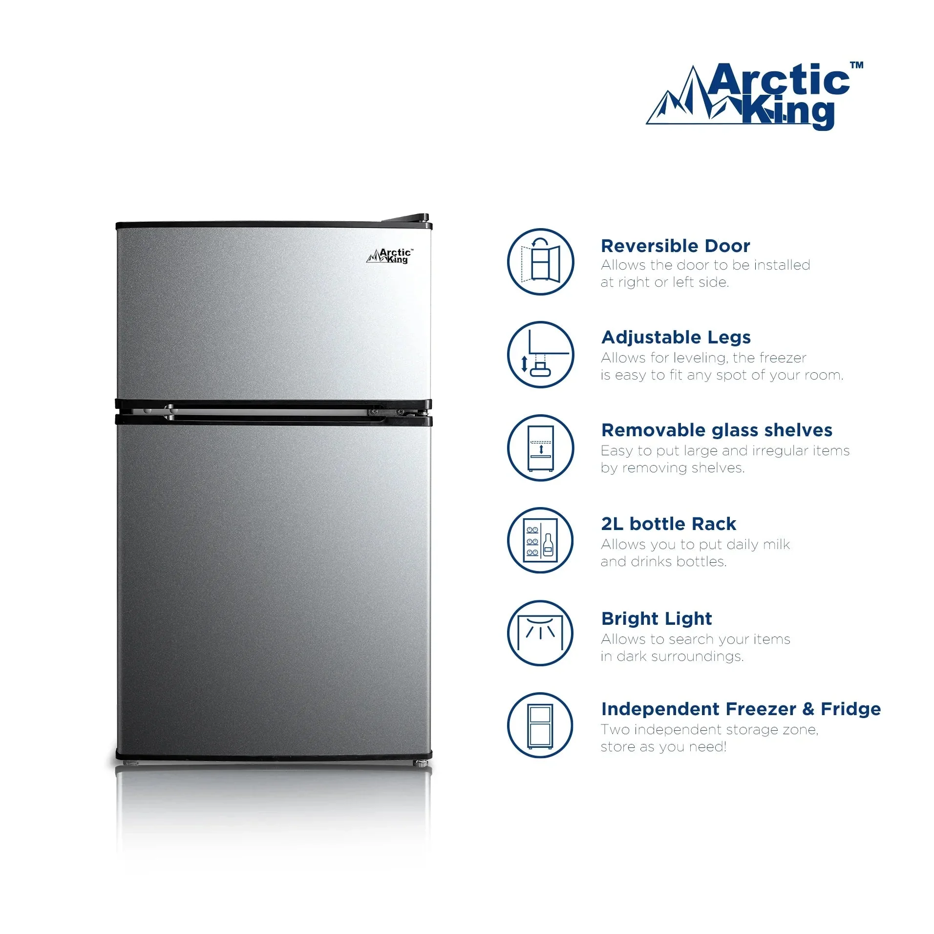 Arctic King Two-Door Mini Fridge With Freezer, 3.2 Cu. Ft., Stainless Steel - Image 10