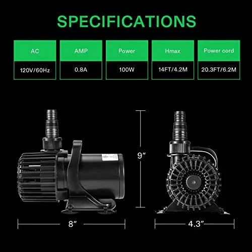 VIVOSUN Submersible Water Pump 1600 GPH 100W - Pond And Aquarium - Image 3