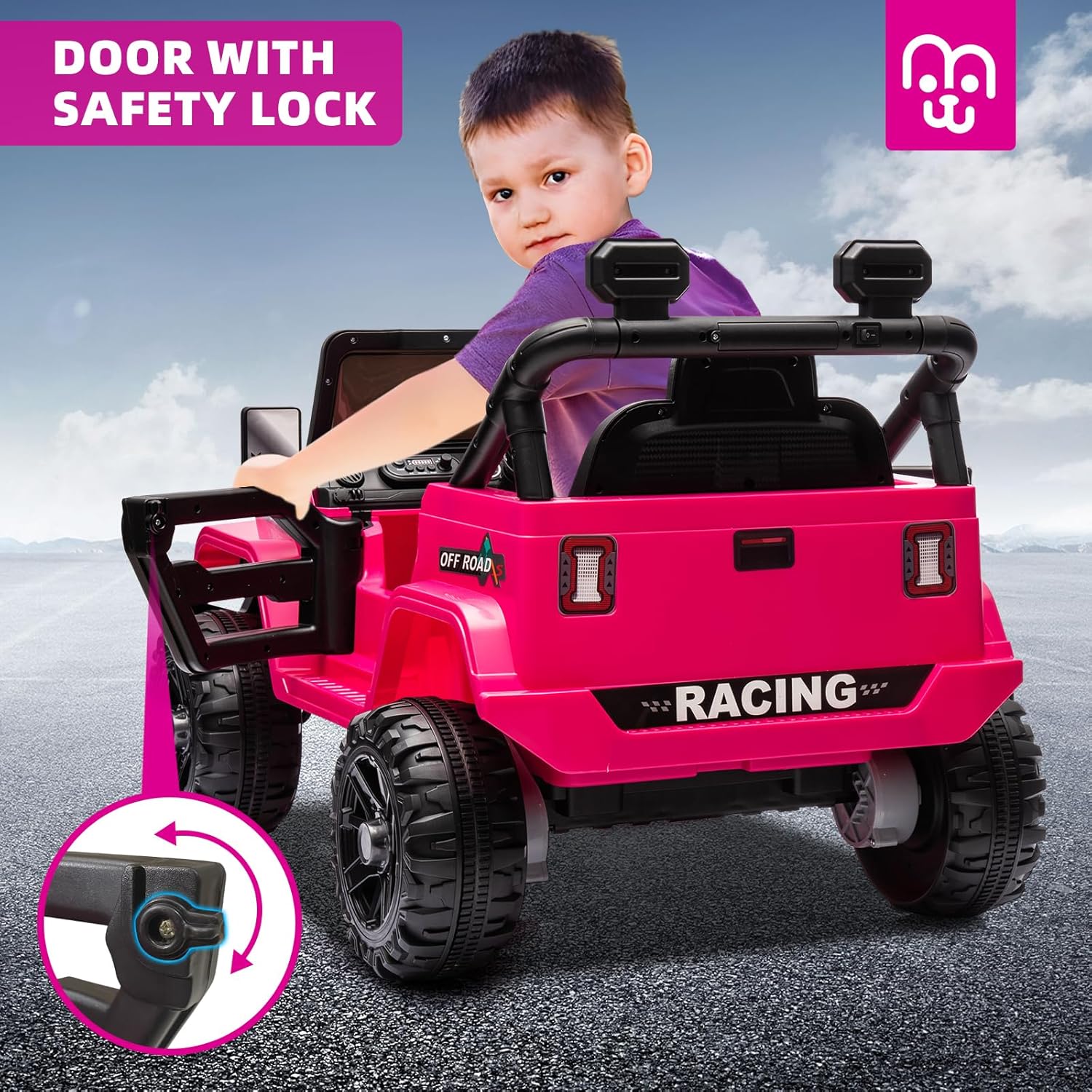 12V Kids Electric Ride on Truck Car Remote Control, Twin 35W Motors 3.5MPH Max Speed, Bluetooth USB Music Player, 4 Wheels Suspension LED Lights Safety Belt, Gift for Boy & Girl-Rosy - Image 9