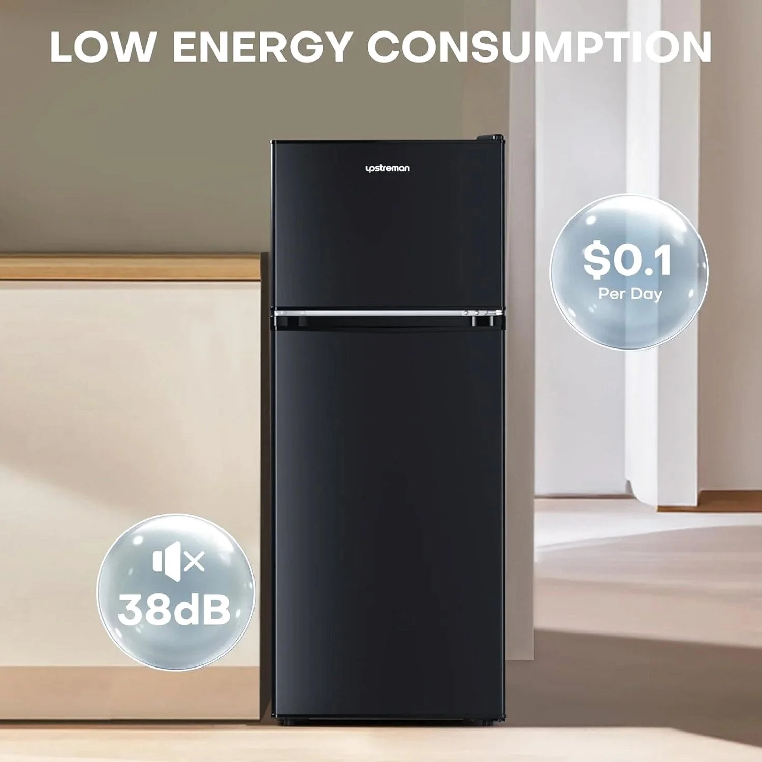 Upstreman 4.0 Cu.Ft Double Door Mini Fridge With Freezer, Black - BR401 - Image 6