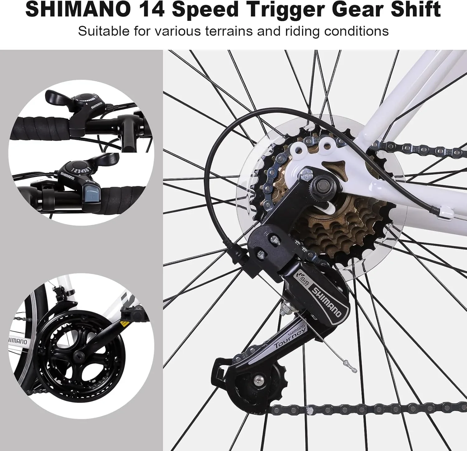 WEIZE Road Bike, 700C Wheel City Commuter Bicycle, Shimano 14 Speed Drop Bar, Racing Adult Bike with Caliper Brakes, High-Carbon Steel Hybrid Bikes - Image 2