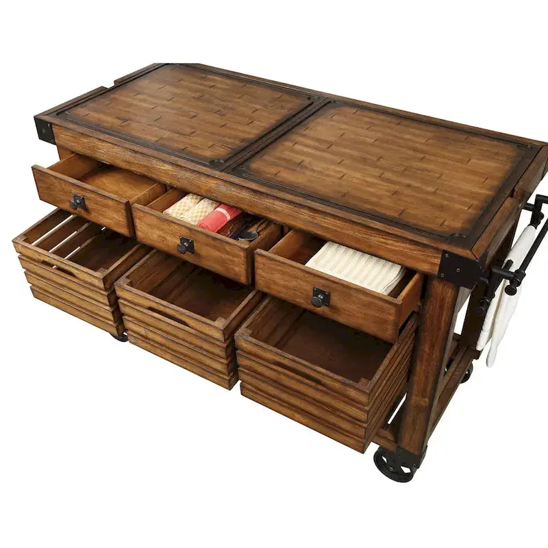 Kitchen Cart Rolling Island With 3 Storage Drawers - Distressed Chestnut - Image 4