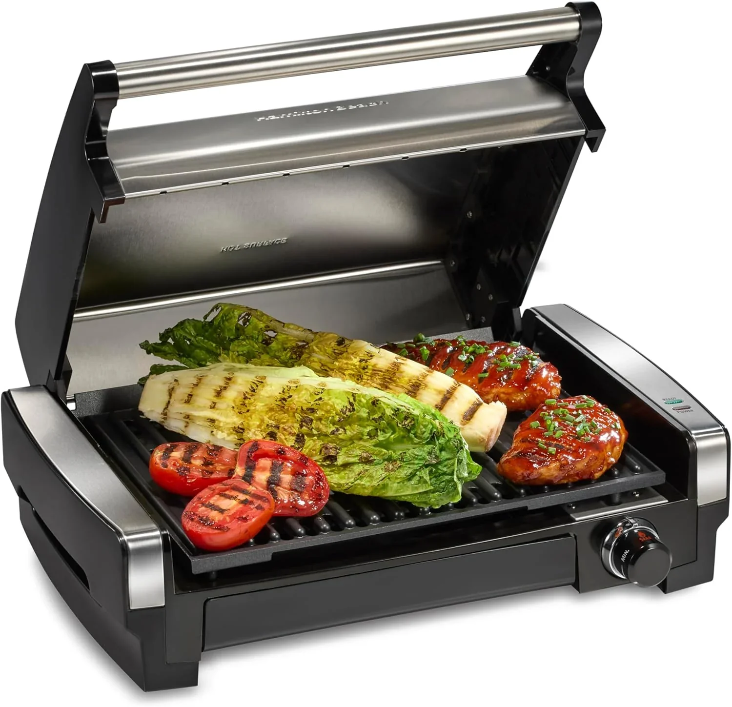 Hamilton Beach Electric Indoor Searing Grill with Viewing Window & Adjustable Temperature Control to 450F, 118 sq. in. Surface Serves 6, PFAS-Free Removable Nonstick Grate, Stainless Steel - Image 2
